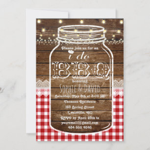 Rustic Mason Jar Old Wood I DO BBQ Invite