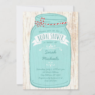 Rustic Mason Jar on Bark Illustrated Wedding Invitation