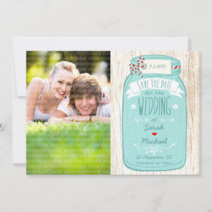 Rustic Mason Jar on Bark Photo Save the Date