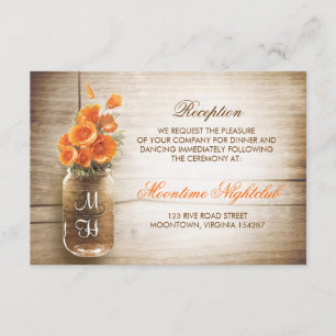 Rustic mason jar orange flowers reception enclosure card