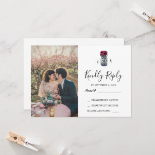 Rustic mason jar photo wedding RSVP card