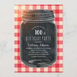 Rustic Mason Jar Picnic 100th Birthday Party Invitation
