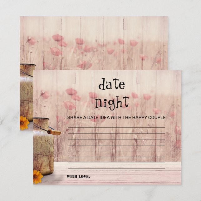 Rustic Mason Jar Pink Floral Date Night Card (Front/Back)