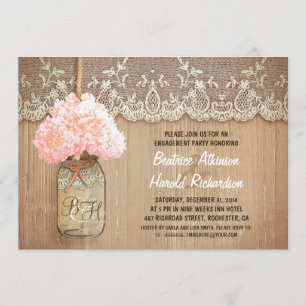 rustic mason jar pink hydrangea engagement party invitation