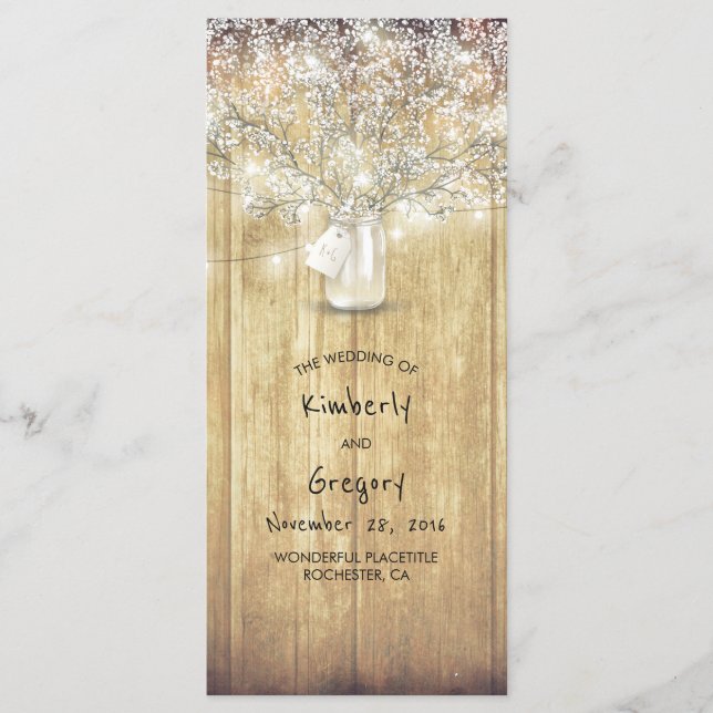 Rustic Mason Jar Programmes de mariage respiratoir (Devant)