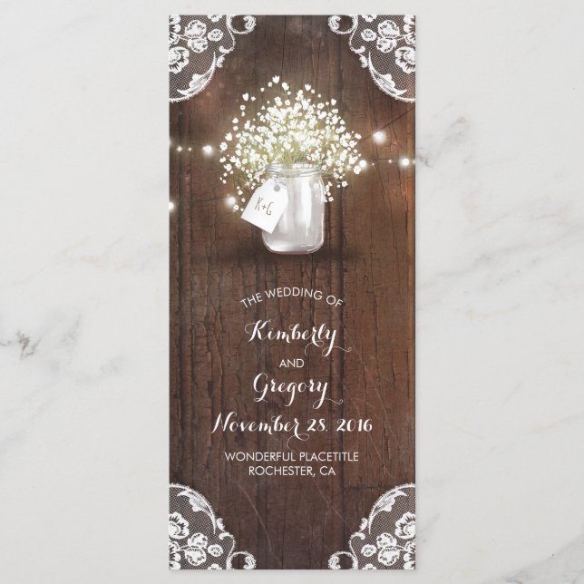 Rustic Mason Jar Programmes de mariage respiratoir (Devant)