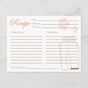 Rustic Mason Jar Recipe Shower Card Coral