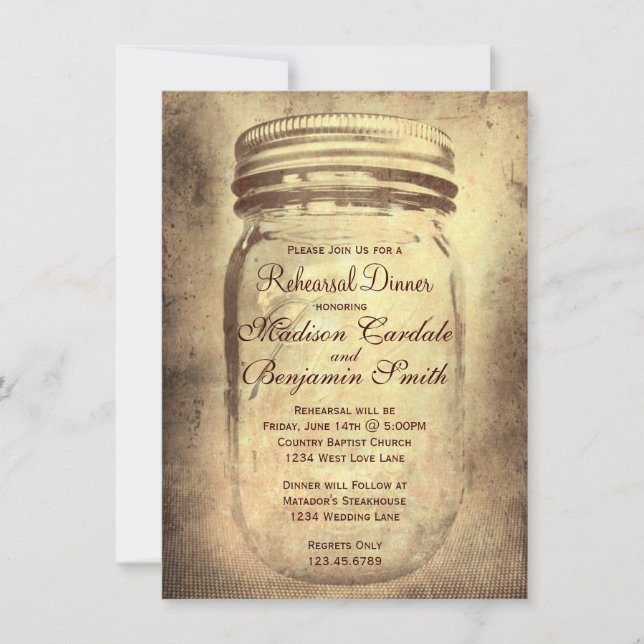 Rustic Mason Jar Rehearsal Dîner Invitations (Devant)