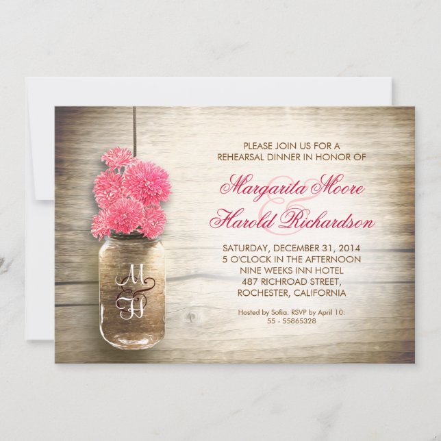 rustic mason jar rehearsal dinner invitations (Front)