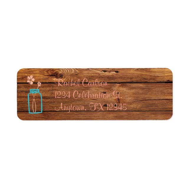Rustic Mason Jar Return Address Labels Peach (Front)