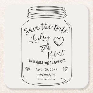 Rustic Mason Jar Save the Date Square Paper Coaster