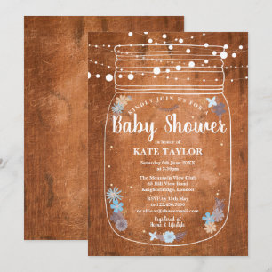 Rustic Mason Jar String Lights Baby Shower Invitation