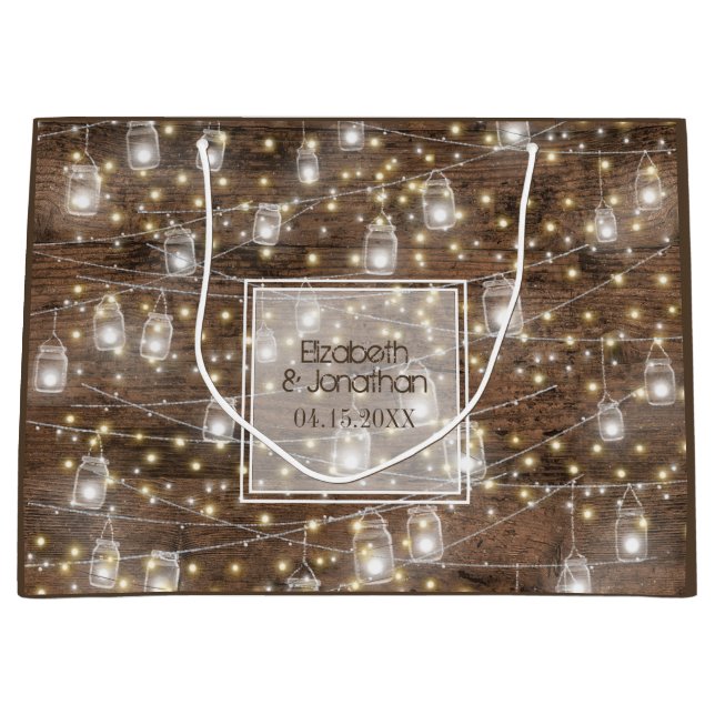 Rustic Mason Jar String Lights Romantic Large Gift Bag (Front)