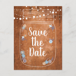 Rustic Mason Jar String Lights Save the Date Invitation Postcard