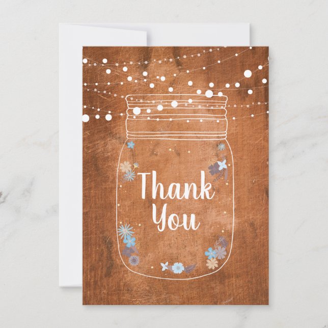 Rustic Mason Jar String Lights Thank You Card (Front)