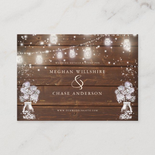 Rustic Mason Jar String Lights theBarefootBride™ Business Card (Front)