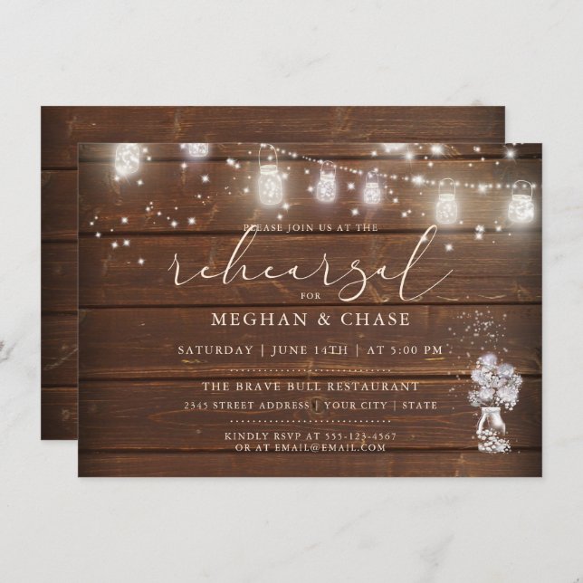 Rustic Mason Jar String Lights theBarefootBride™ Invitation (Front/Back)