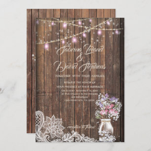 Rustic Mason Jar String Lights theBarefootBride™ Invitation