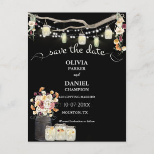 Rustic Mason Jar String Lights Watercolor Flowers Postcard