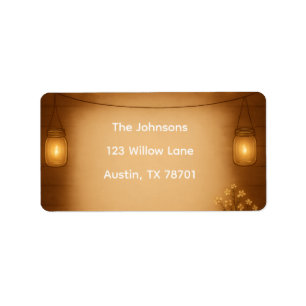Rustic Mason Jar & String Lights Wedding Address Label