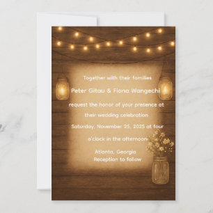 Rustic Mason Jar String Lights Wedding Invitation
