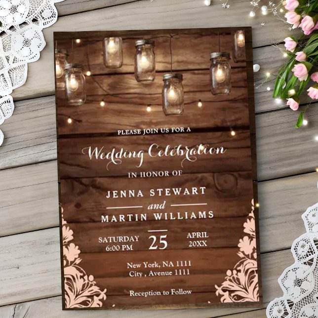 Rustic Mason Jar String Lights Wedding Invitation (Creator Uploaded)