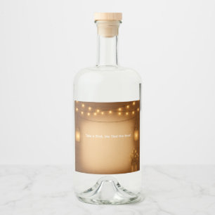 Rustic Mason Jar & String Lights Wedding Liquor Bottle Label