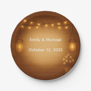 Rustic Mason Jar & String Lights Wedding  Paper Plate