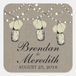 Rustic Mason Jar String of Lights Square Sticker