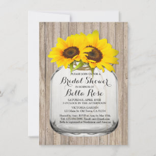 Rustic mason jar sunflower bridal shower sunflwr6 invitation