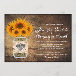 Rustic Mason Jar Sunflower Invitations de mariage