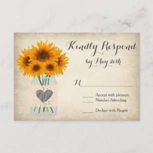 Rustic Mason Jar Sunflower RSVP Cards