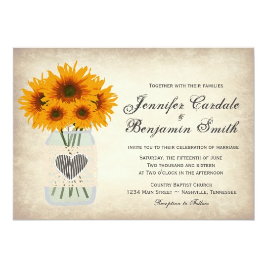 Rustic Mason Jar Sunflower Wedding Invitations