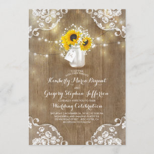 Rustic Mason Jar Sunflower Wedding Invitations
