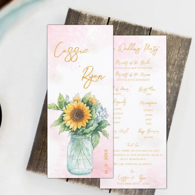 Rustic Mason Jar Sunflower Wedding Party Program (Rustic Mason Jar Sunflower Wedding Party Program)
