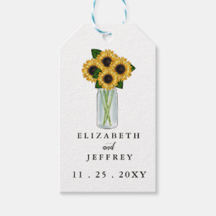Rustic Mason Jar Sunflowers Wedding Gift Tags