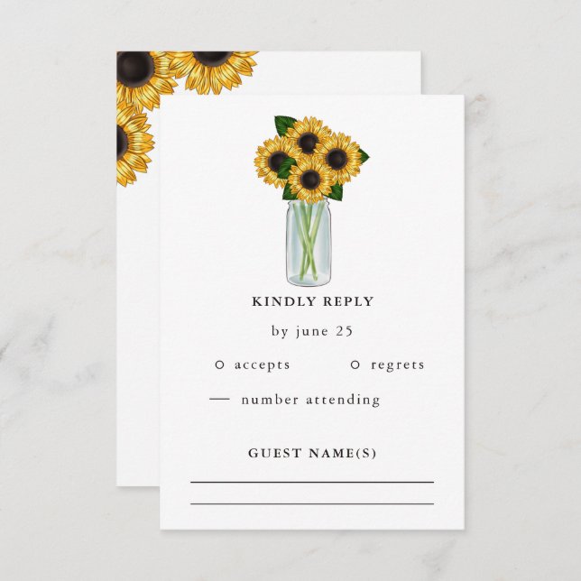 Rustic Mason Jar Sunflowers Wedding   RSVP Card (Front/Back)