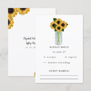 Rustic Mason Jar Sunflowers Wedding   RSVP Card
