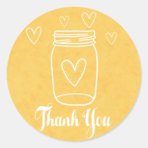Rustic Mason Jar Thank You Yellow Gold Grunge Classic Round Sticker