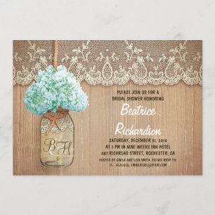 rustic mason jar turquoise hydrangea bridal shower invitation