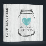 Rustic mason jar vintage wooden recipe binder book<br><div class="desc">Personalized white oak wood grain line rustic mason jar kitchen recipe binder book. Custom kitchen cookbook with vintage turquoise blue faded heart and personalizable name. Cute personalized baking / cooking gift idea for women; ie mom, mother, aunt, wife, sister, daughter, grandma, bride, bridesmaids, friend, chef etc. Country chic design with...</div>
