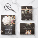 Rustic Mason Jar Watercolor Pesonalized Wedding Wr Wrapping Paper Sheet<br><div class="desc">A truly charming design for her special day! Dainty flowers in soft, autumn shades of pink, peach, burgundy and beige. Accented by string lights and mason jar candles that give off a nice, cozy glow. A huge bouquet of zinnias, poppies, mums and other assorted flowers are artfully placed in an...</div>