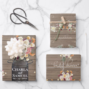 Rustic Mason Jar Watercolor Pesonalized Wedding Wr Wrapping Paper Sheet