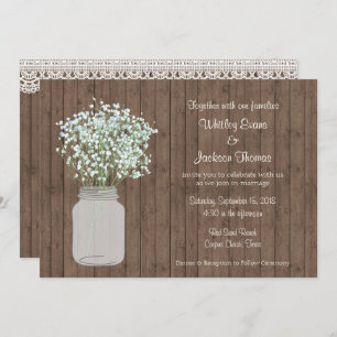 Rustic Mason Jar Wedding Invitation on Wood