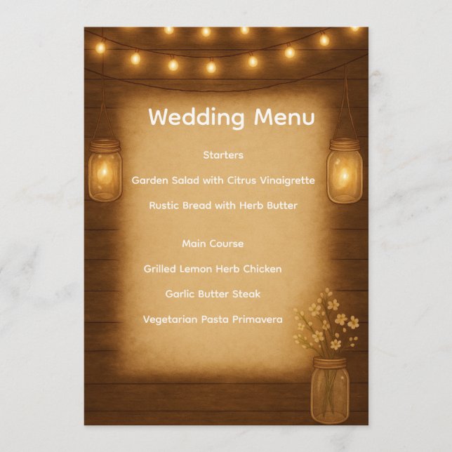 Rustic Mason Jar Wedding Menu Card (Front)