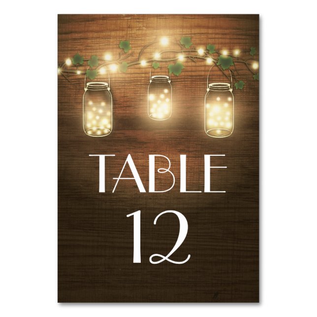 Rustic Mason Jar Wedding Table Number Cards (Front)
