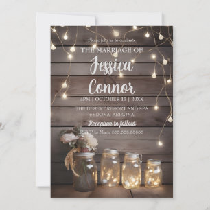 Rustic Mason Jar Wedding Wood Barn Background Invitation