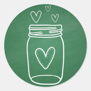 Rustic Mason Jar White Heart Green Chalkboard Classic Round Sticker