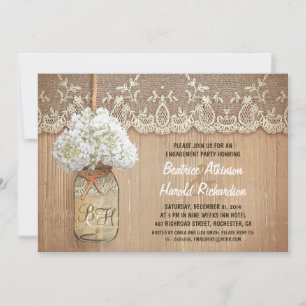 rustic mason jar white hydrangea engagement party invitation