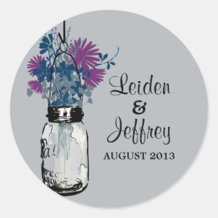 Rustic Mason Jar & Wildflowers Classic Round Sticker